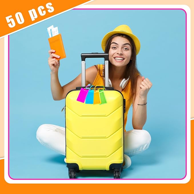Sumind 50 Pcs Plastic Luggage Tags Assorted Name Identification Labels Flexible Suitcase Tags for Travel Baggage, 10 Colors (