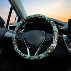 Flowers and Strawberries Steering Wheel Cover Auto Leather Steering Wheel Protector, Anti-Slip, Breathable, Absorbing Sweat, Universal Car Accessories 14.5–15 inch,Fit for Most Car, Trucks, SUV