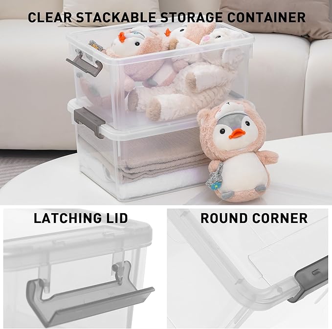 Citylife 6 Packs 17 QT Plastic Storage Bins with Lids Large Stackable Storage Containers for Organizing Clear Storage Box for
