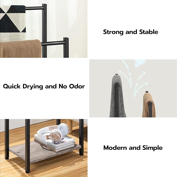 HOOBRO Freestanding Towel Rack, 2 Tier Blanket Ladder Holder for Bathroom, 16.5" L x 9.4" W x 31.5" H, Blanket Rack, Industri