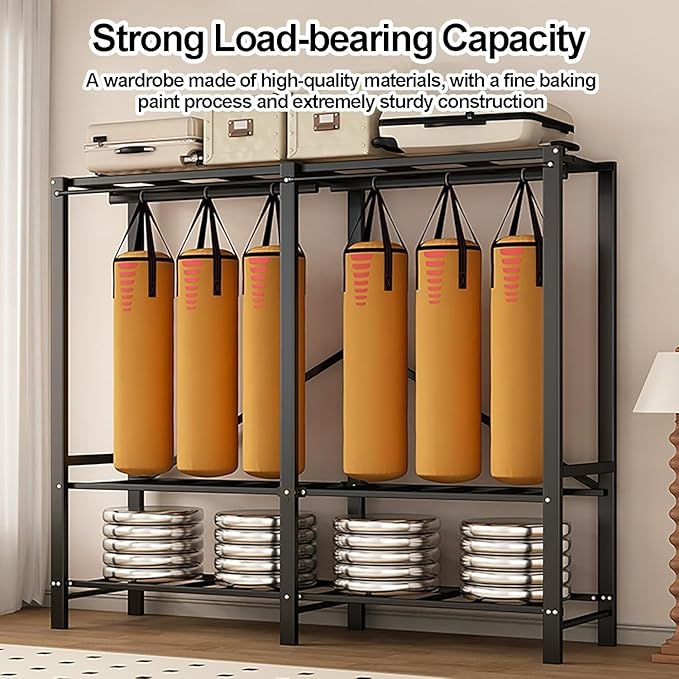 Portable Foldable Wardrobe Closet with Cover, Metal Clothes Rack for Hanging Garments, Stylish Curtain Organizer for Bedroom,