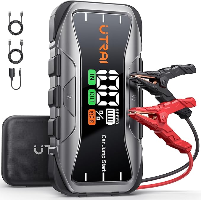 UTRAI 8000A Portable Car Jump Starter, 12V Battery Jumper for All Gas & 12L Diesel Engines, 27000mAh Jump Box with 65W USB-C