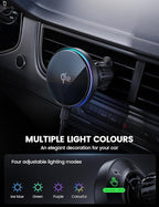 Lamicall 15W for QI2 Magsafe Car Mount Charger - 【RGB LED】360° Wireless Car Phone Holder Vent Dashboard, HandsFree Magnetic Phone Holder for Car Charging for iPhone 17 Air Pro Max Plus 16 15 14 13 12