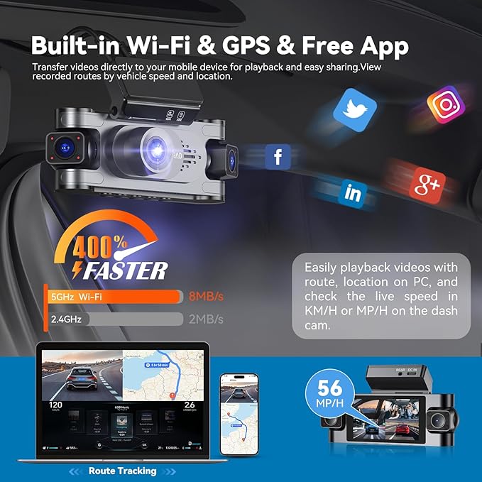 4K DashCam for Cars,4 Channel Car Dash Cam Front and Rear Inside with Voice Control,5G WiFi GPS, Night Vision, G Sensor, WDR,