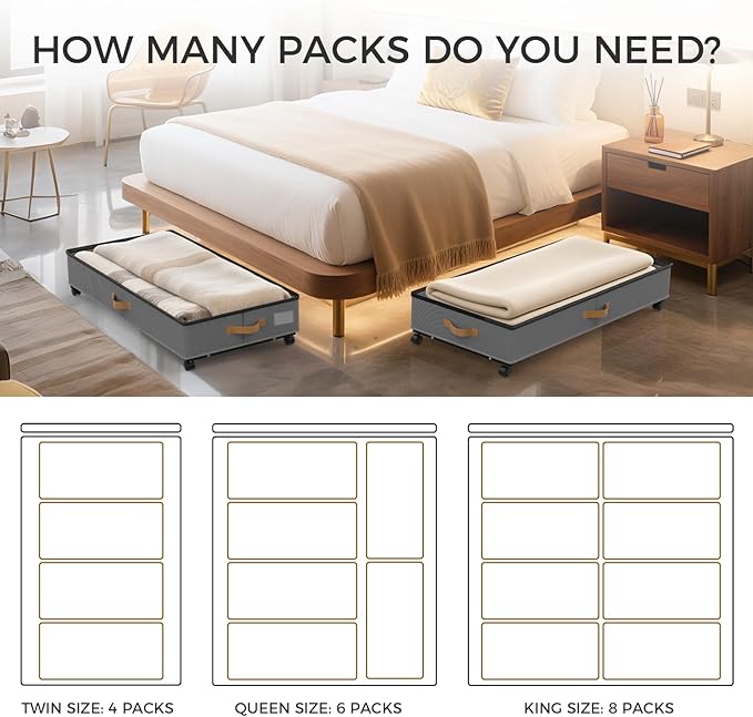 Under Bed Storage with Wheels 2-Pack, 75L XXL Under the Bed Storage Containers Large, 12" Tall Adjustable Storage for Underbe
