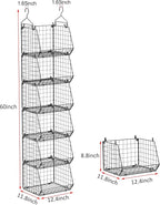 6 Tier Closet Hanging Organizer, Clothes Hanging Shelves with 4 Hanging Hooks 5 S Hooks, Wire Storage Basket Bins, for Clothi