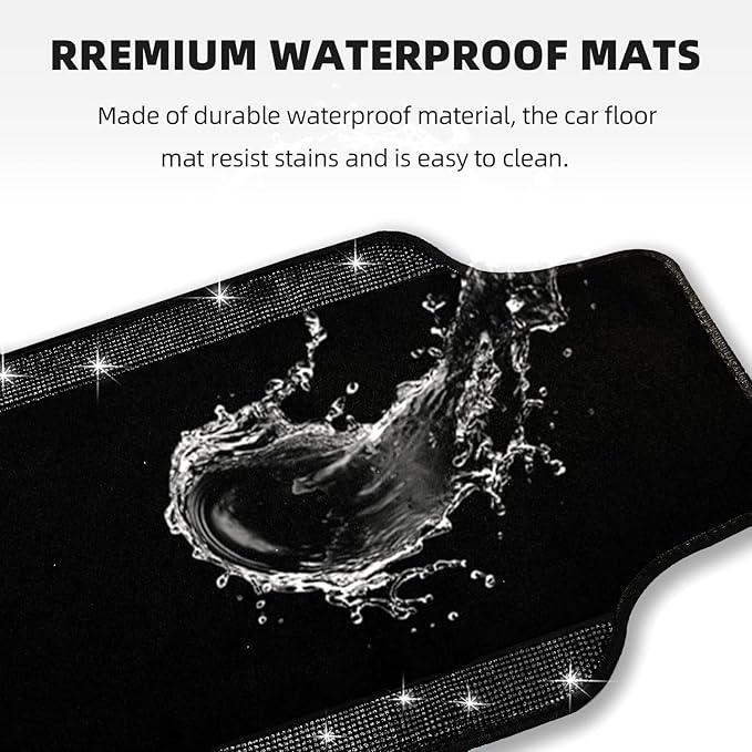 NBTEPEM Black Bling Car Floor Mats Full Set, Universal Fit Most Cars,SUV, Trucks, 4 pcs Sparkle Glitter Diamond Carpet for Women Girls with Anti-Slip Pad (Black Diamond)