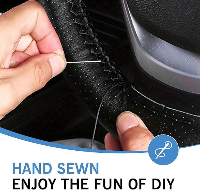 Car Steering Wheel Cover, DIY Hand-sewn Genuine Anti-slip Protector with Needle and Thread, Breathable Perforated Comfortable