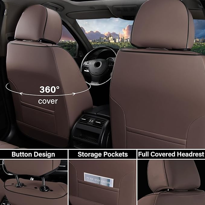 Coverado Front Seat Covers, 2 Pack Waterproof Seat Covers for Cars, Luxury Leather Seat Cushions, Front and Rear Seat Protect