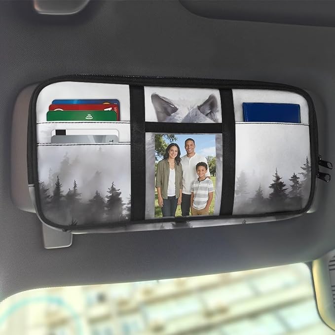 Wolf PrintCar Sun Visor Organizer Visor Organizer Car Sun Storage Pocket Pouch Case Bag for Card Pen Phone Interior Car Accessories