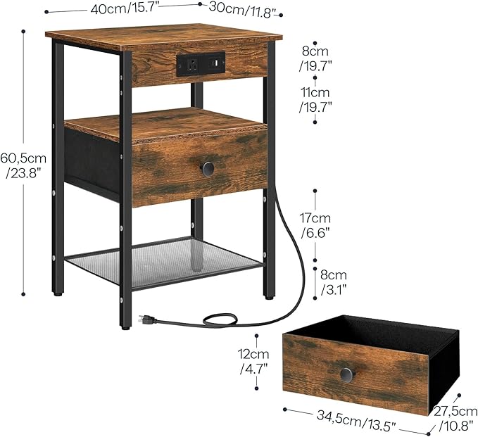 HOOBRO Floating Shelves and Nightstand Bundle, Wall Mounted Shelf Set of 2, End Table with Charging Station, BF40BJ01-BF209UD