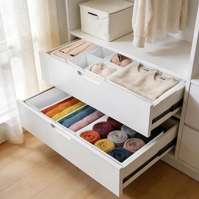 Drawer Organizer Clothes, 16 Pack Dresser Organizer Bins, Foldable Closet Organizers and Storage Fabric Dresser Bins, Shallow