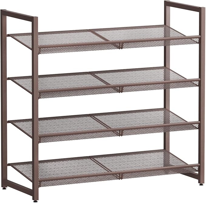 Metal Shoe Rack for Closet,entryway, 4-Tier Shoe Organizer, Adjustable Flat or Angled Shelves, Holds up to 20 Pairs Shoes