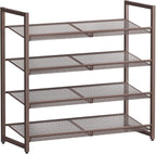 Metal Shoe Rack for Closet,entryway, 4-Tier Shoe Organizer, Adjustable Flat or Angled Shelves, Holds up to 20 Pairs Shoes