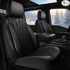 CAR PASS Luxury Faux Leather Car Seat Covers Front Seats, Breathable Soft Velvet Premium Automotive Seat Covers 2 Pack, Armre
