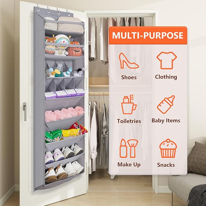 FENTEC 1 Pack Over The Door Shoe Organizer,68" Exlarge Deep Pockets Hanging Shoe Organizers, 8 Shelves Shoe Rack for Closet, 