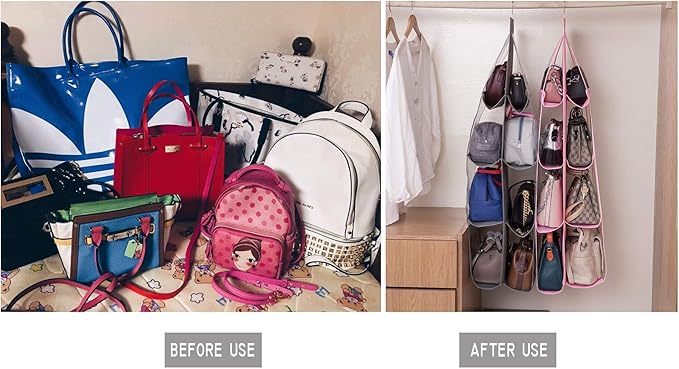 AARAINBOW 2 Packs Hanging Handbag Purse Organizer, Hanging Hand Bag Organizer Wardrobe Closet Purse Holder, 8 Pockets, 43.3L 