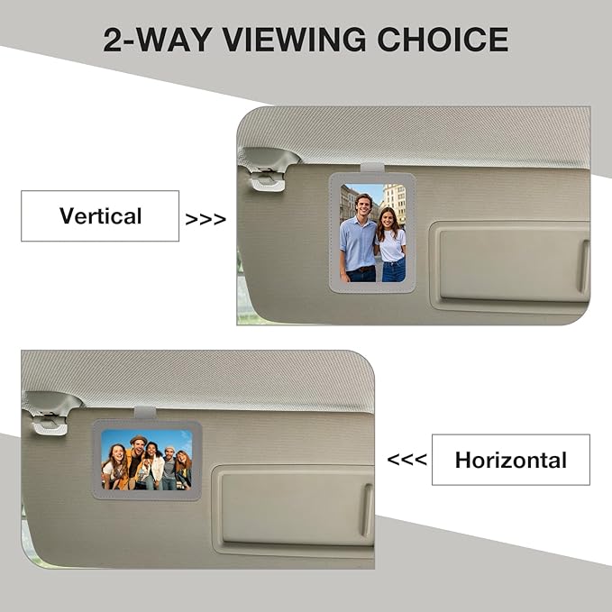 HIIXHC 2Pcs Car Picture Holder, Magnetic Car Photo Holder, Sun Visor Photo Clip for 3 Inch Photos, Personalized PU Leather Visor Clip for Drive Safe Daddy/Family/Pet Pictures | Car Accessories