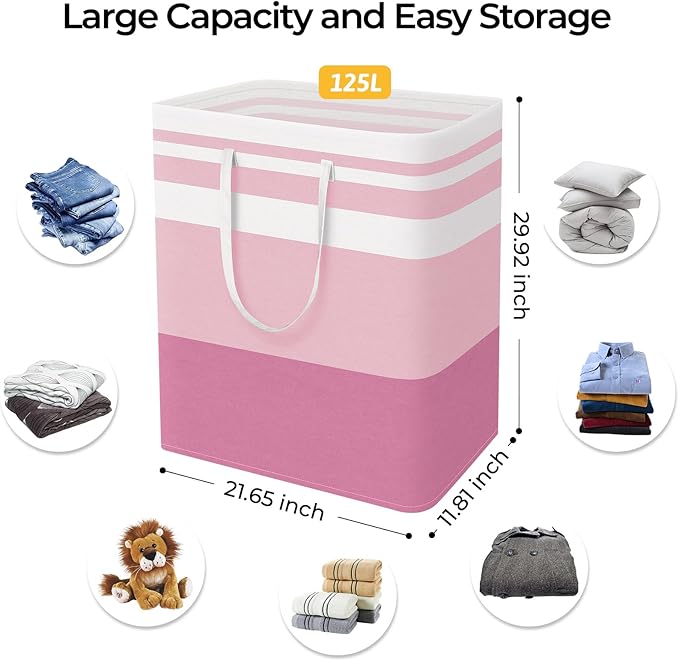 HomeHacks 2 Pack Large Laundry Baskets, Waterproof, Freestanding Laundry Hampers, Collapsible Clothes Hamper with Reinforced 