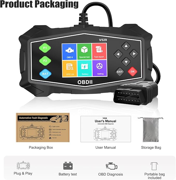 OBD2 Scanner Diagnostic Code Reader,Automotive OBD II Engine Light,Battery Tester,Mode 6, Mode 8 & I/M Readiness,OBDII Scan