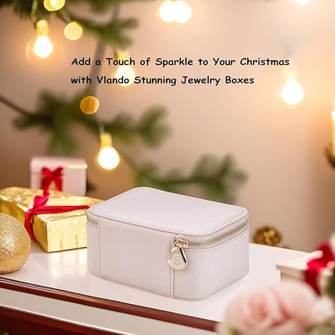 VLANDO Travel Jewelry Box Organizer – Portable PU Leather Jewelry Case with 6/8/12 Zippered Pouches, Compact Storage for Earr