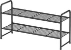 Shoe Rack, Closet Metal 2Tier 27 Inch Shoe Shelf Organizer for floor, Stackble & Adjustable, Black