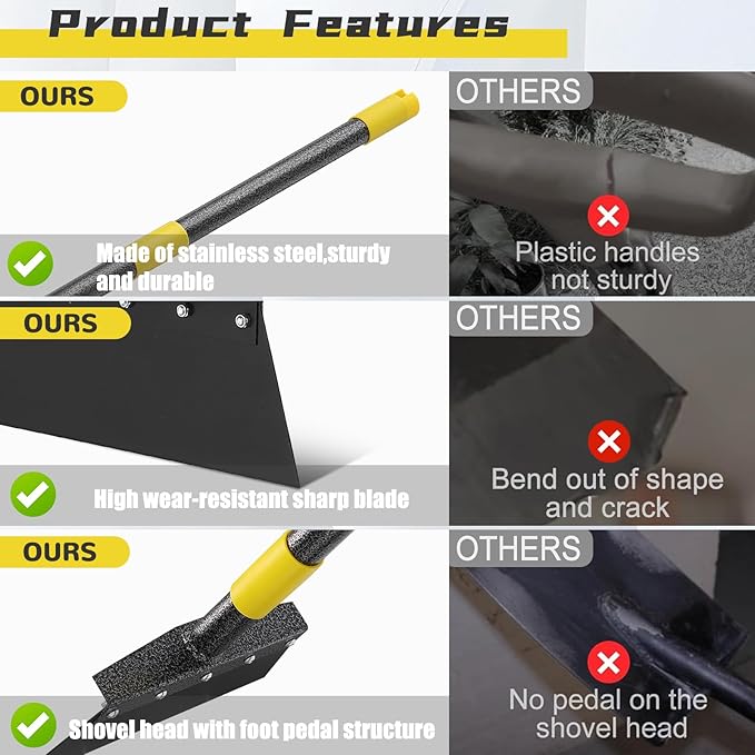 Garden Flat Shovel, 74" Multifunctional Cleaning Shovel, Manual Weeder Heavy Duty Metal Floor Scraper Garden Tool for Lawn Digging, Weeding, Scraping, Ice Remove, Edging