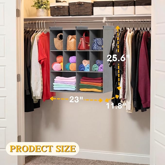Ofiray-home 3 Tier Hanging Closet Organizer, 10 Compartments Sweater Organizer for Closet with 3 Sturdy Hooks, Closet Organiz