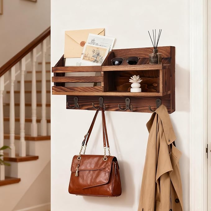 Key and Mail Holder for Wall, Mail Organizer Wall Mount with Shelf, Farmhouse Entryway Decor for Organizing A4 Bags,Wallet, D