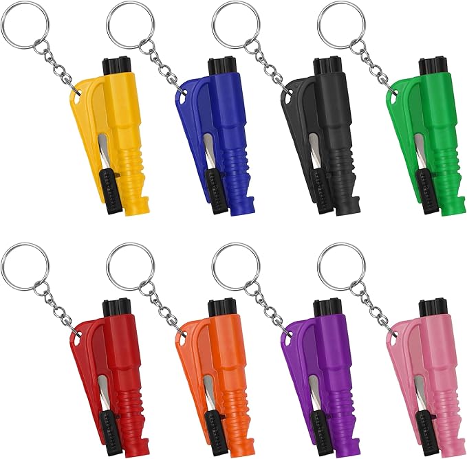 NINEMAX Car Window Breaker Seatbelt Cutter, Pack of 8 Glass Breaker Keychain, 3 In 1 Car Escape Tool Safety Emergency Hammer 