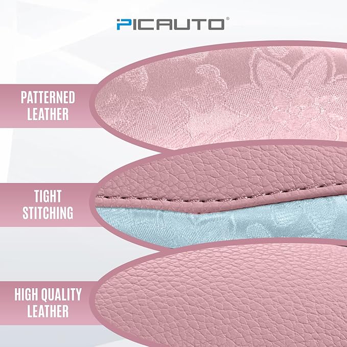 PIC AUTO Steering Wheel Cover, Light Blue Patterned & Pink Leather Patchwork Design, Universal Fit 14.5"–15.5", Anti-Slip, Od