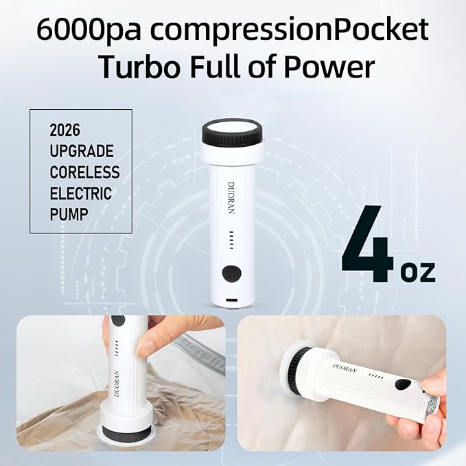 Cordless Electric Vacuum Pump for Vacuum Storage Bags Travel Air Pump, Portable USB Rechargeable Seal & Compression Bag Pump 