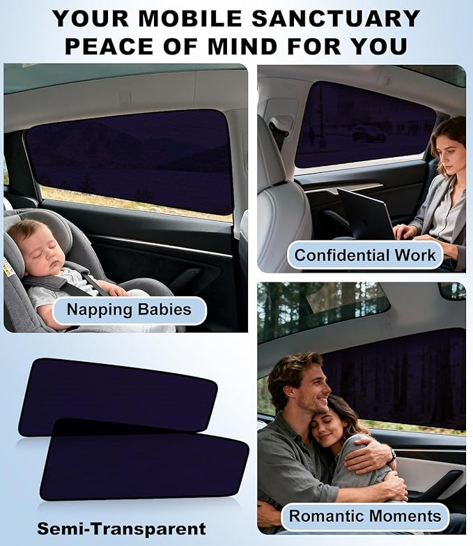XCBYT Car Window Shades for Tesla Model 3 Highland 2024-2026 | Static Cling Rear Side Sun Shade, UV & Heat Blocking, Privacy Protection, Easy On & Off