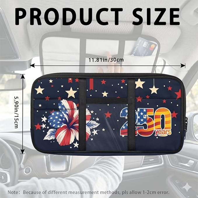 250th Anniv. Zippered Car Sun Visor Organizer - Auto Accessories Document Holder with Card Holder Auto Storage Pouch with Straps and Pockets Easy Installation Universal Fit for Most Cars Suv