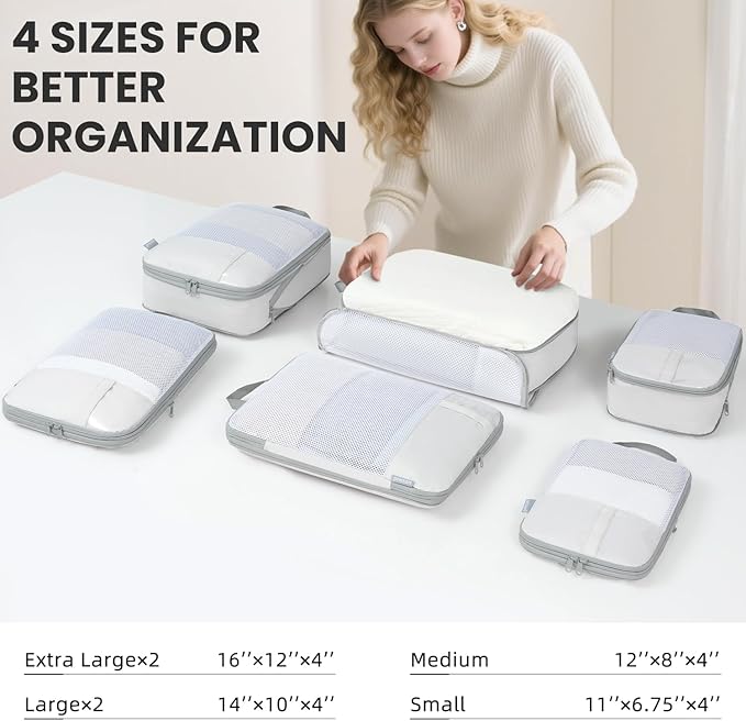 Compression Packing Cubes for Travel, Lightweight Vacation Travel Essentials, Travel Accessories for Suitcase Organizer Bags 