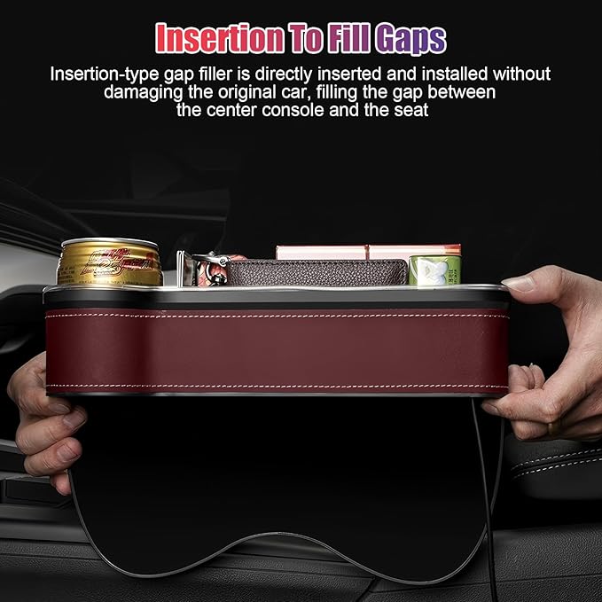 2PCS LED Car Seat Gaps Filler Organizer,Front Seat Gaps Filler, Car Seat Organizer with Ambient Light, USB Charger for Multifunction Storage Box for Holding Phone, Sunglasses