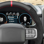 MEWANT Steering Wheel Cover for Ford F150 Lightning F350 2024 Expedition Made of Black Real Leather Embossed Athsuede