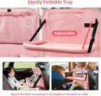 Car Backseat Organizer with Tray, Seat Back Table Holder with 6 Storage Pockets, Car Seat Back Protectors Kick Mats Travel Accessories, 2 Pack Pink