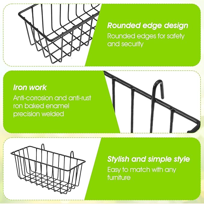 10 PCS Hanging Wire Baskets for Organizing - Hanging Metal Basket Storage with Wall Grid Panel, Rust-Resistant Iron for Kitch