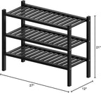 ROMGUAR CRAFT 3 Tier (Thick) Bamboo Shoe Rack for Entryway, Small Wood Shoe Shelf Storage Organizer for Closet, Shoe Stand fo