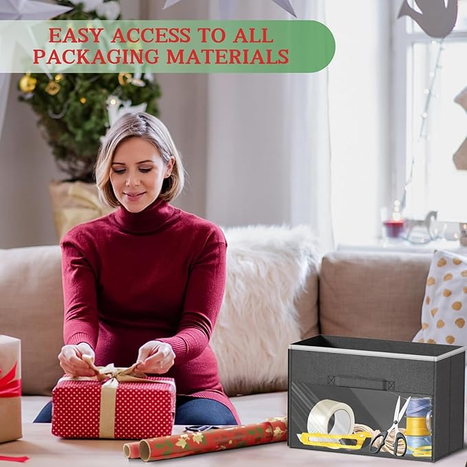 Ofiray-home Over Door Wrapping Paper Organizer Storage with 5 Removable Drawers & 2 Large Side Pockets for Gift Wrap Rolls Wr