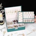 Jewelry Box for Women Girls, 2 Layers Jewelry Organizer Container with Lock, PU Leather Storage Case with Removable Tray, Jew