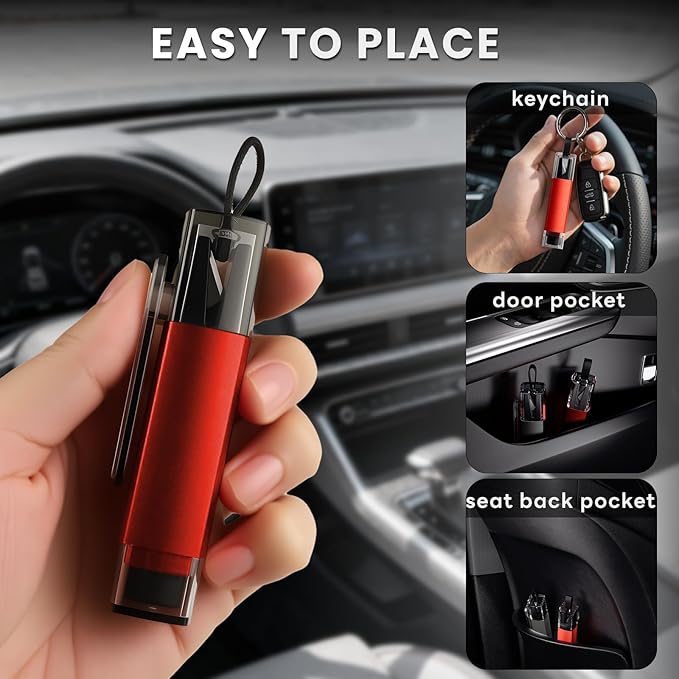 4PCS Window Breaker Seatbelt Cutter Car Safety Hammer, 2-in-1 Glass Breaker and Seat Belt Cutter with Test Glass, Underwater 