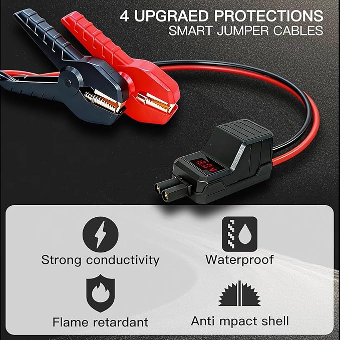 MEGAWISE Smart Jump Starter Clamps, Automotive Booster Clamp Cables Replacement Alligator Clamps with Intelligent LCD Screen for 12V Car Jump Starter for MEGAWISE and Many Other Brands