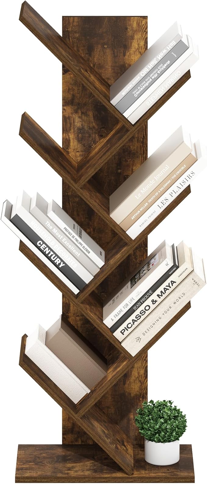 Furinno Tree Book Shelf, 7-Tier Bookshelf with Angled Open Shelf, Tree Bookcase for Room Decor, 8.4 x 15.7 x 39.4, for Organi