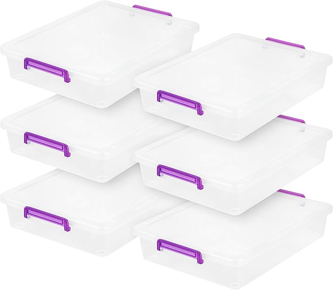IRIS USA 6 Qt. Plastic Craft Storage Container Bins with Lids, 6 Pack, Small Art & Office Supply Organizer Tote, Sensory Bins