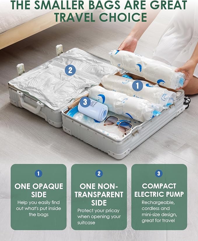 Vacuum Storage Bags with Electric Pump, 12 Pack Vacuum Sealed Bag with 1500mAh Rechargeable Battery for Clothes, Blanket, Duv