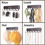 SCUNDA Wooden Key Holder with Metal Hooks,No Drill Adhesive & Screws, Wall Mount Entryway Organizer for Keys, Coats, Hats, Ru