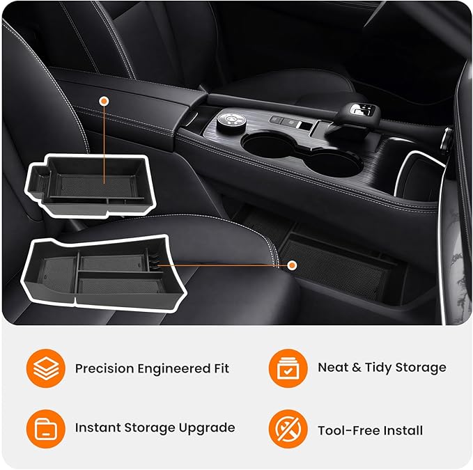 2Pcs Center Console Organizer compatible with Nissan Rogue 2021-2026, Armrest Insert Secondary Tray Lower Console Storage Box, Rogue Interior Accessories, Black ABS Plastic