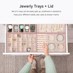 Voova Stackable Jewelry Organizer Tray with Lid, PU Leather Jewelry Storage Holder for Drawer Inserts, Jewellery Display Box 
